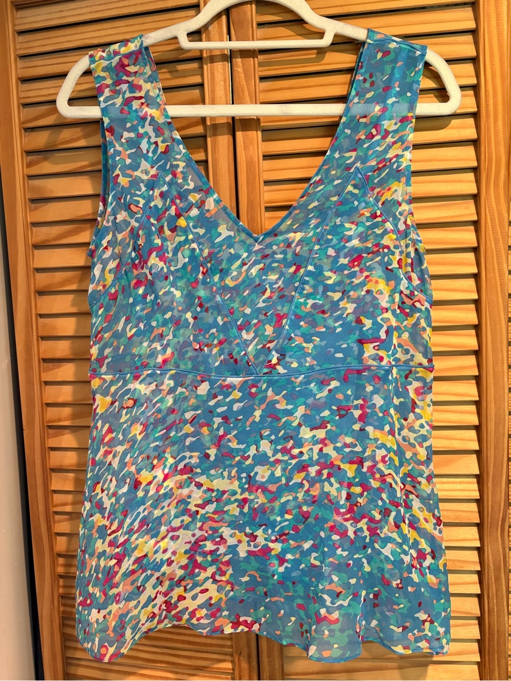 100% Silk Abstract Layered Tank Top Tracy Reese Lite Brite Splatter Art Shirt